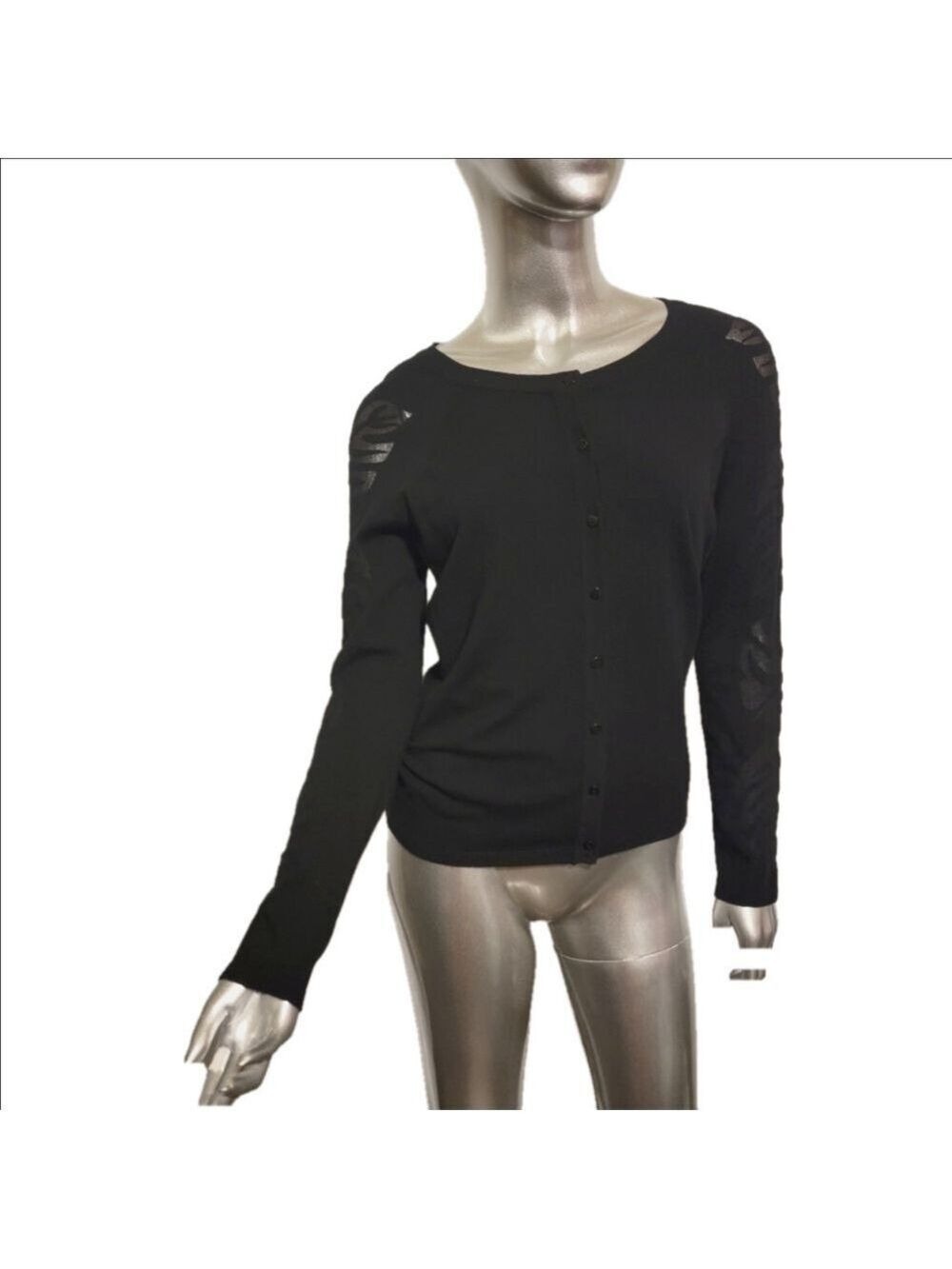 Anne Fontaine Black Cardigan Sweater Leaf Sleeves Size 6